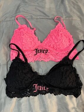 Juicy Couture Neon Pink & Black Lace Bralette Duo
